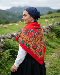 Pañuelo portugués rojo para traje vasco - pañoleta de estampado tradicional del País Vasco baserritarra M142