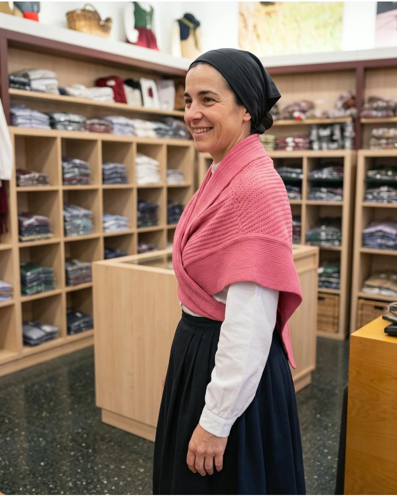 Toquilla vasca rosa en forma de pico para traje tradicional