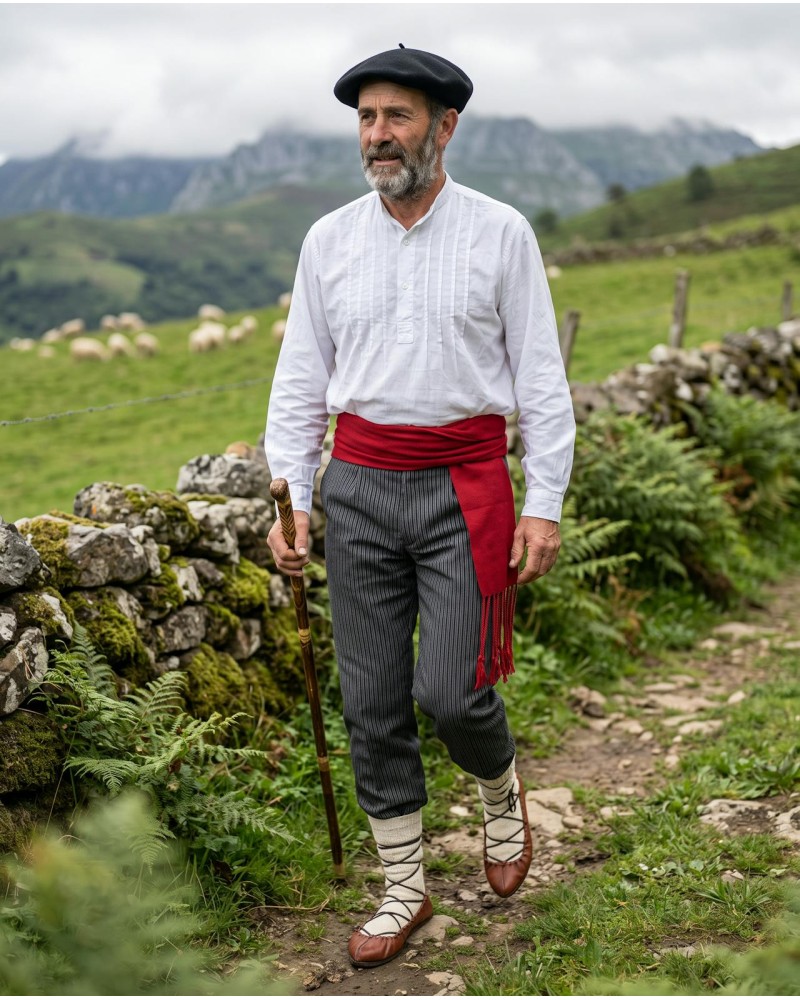 Traje vasco hombre con camisa de lorzas tradicional - traje de baserritarra típico regional vasco