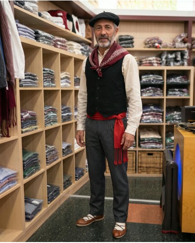 Traje Vasco Hombre con Chaleco Negro y Pañuelo