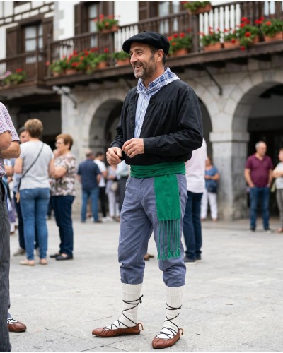 Traje Vasco Hombre Negro con Gerriko Verde