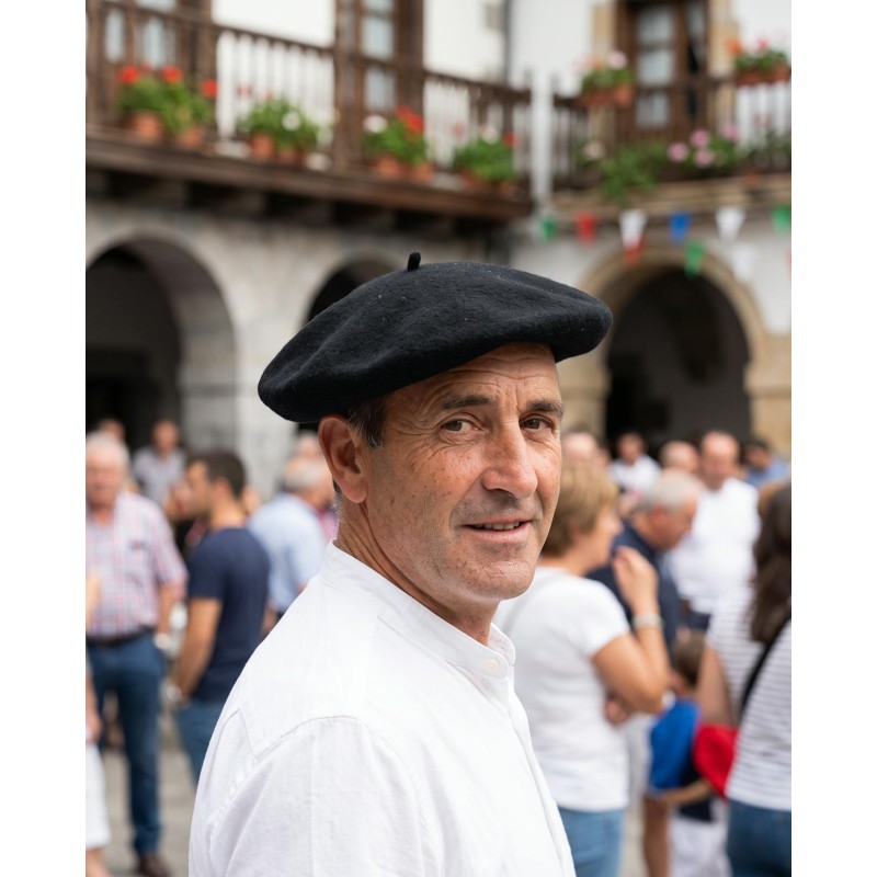 Txapela negra Elosegui Txapeldun de lana boina vasca tradicional de calidad