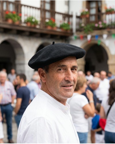 Txapela negra Elosegui Txapeldun de lana boina vasca tradicional de calidad