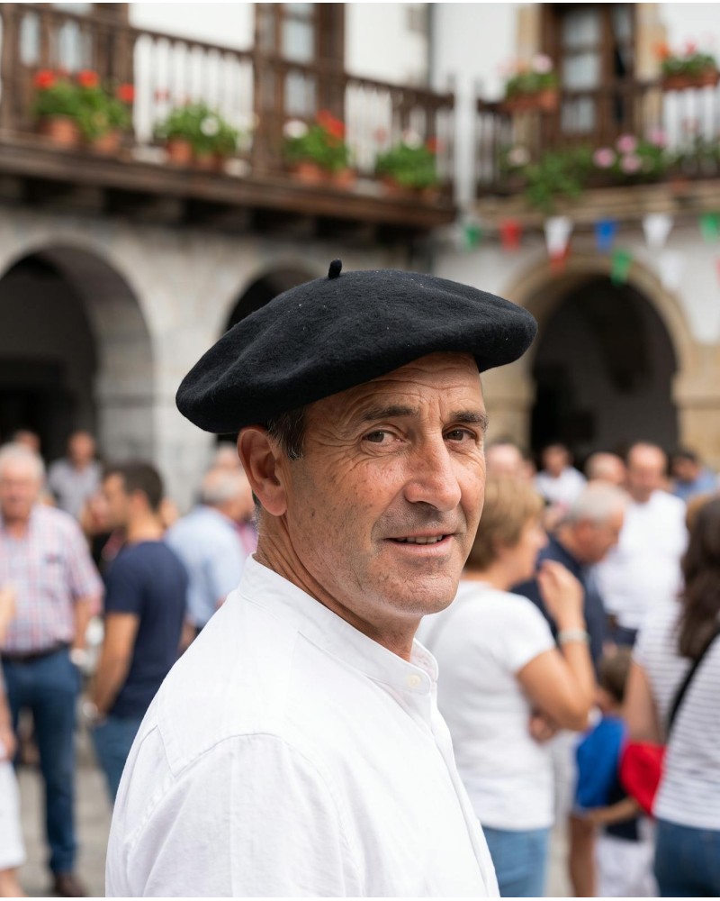 Txapela negra Elosegui Txapeldun de lana boina vasca tradicional de calidad