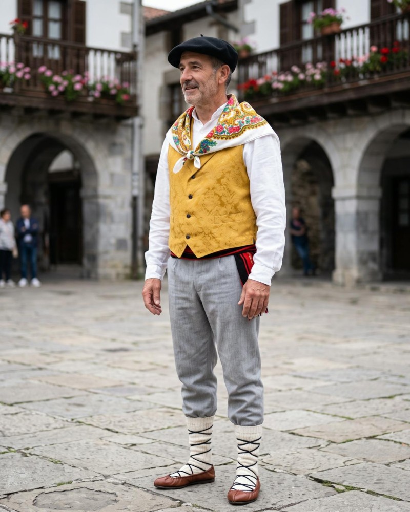 Euskal jantzia Gizonezkoa Txaleko horia eta zapia