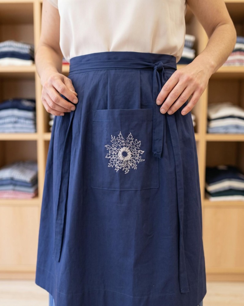 Delantal vasco azul marino con eguzkilore bordado ropa tradicional mujer