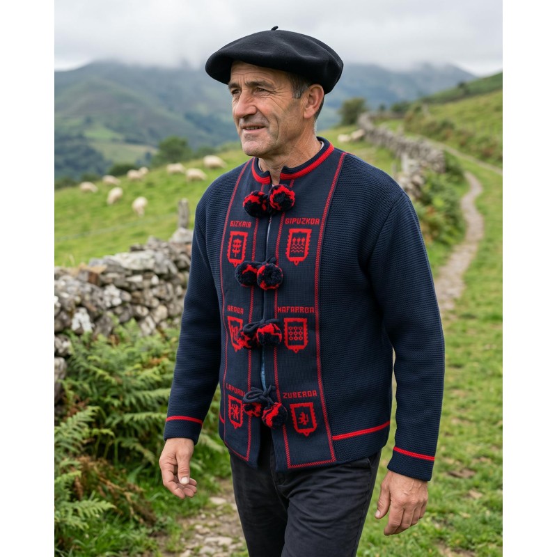 Mendigozal marino tradicional vasco con pompones rojos H121