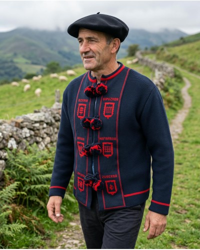 Mendigozal marino tradicional vasco con pompones rojos H121