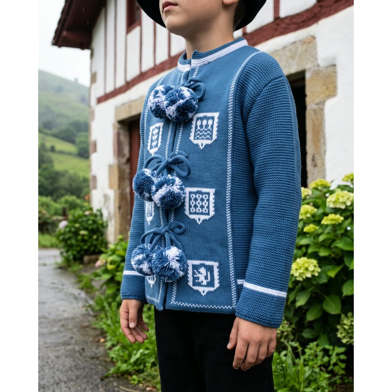 Chaqueta mendigozal infantil de lana en azul especial