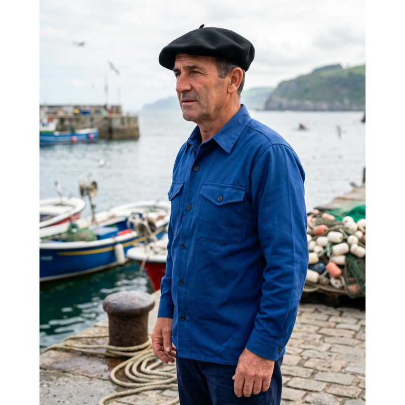Camisa de mahón azul hombre calidad superior estilo arrantzale traje vasco
