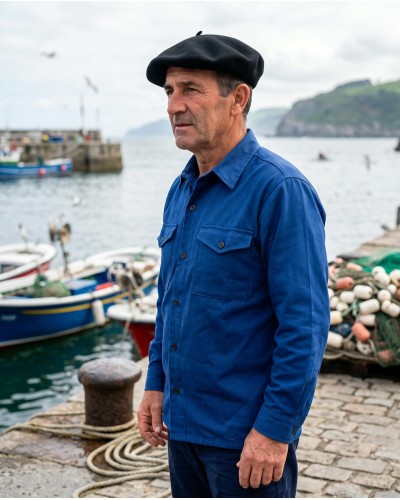 Camisa de mahón azul hombre calidad superior estilo arrantzale traje vasco