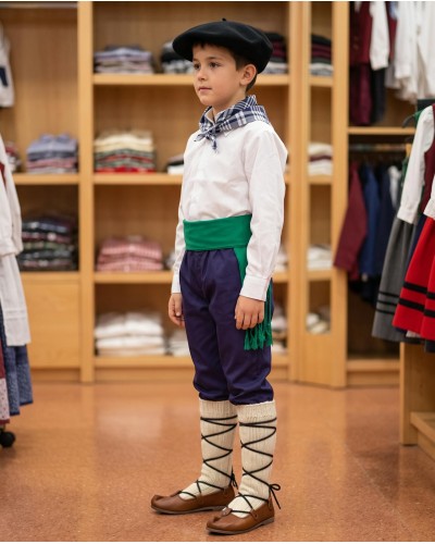Pack traje vasco infantil completo básico pañuelo, camisa, faja y pantalón O40