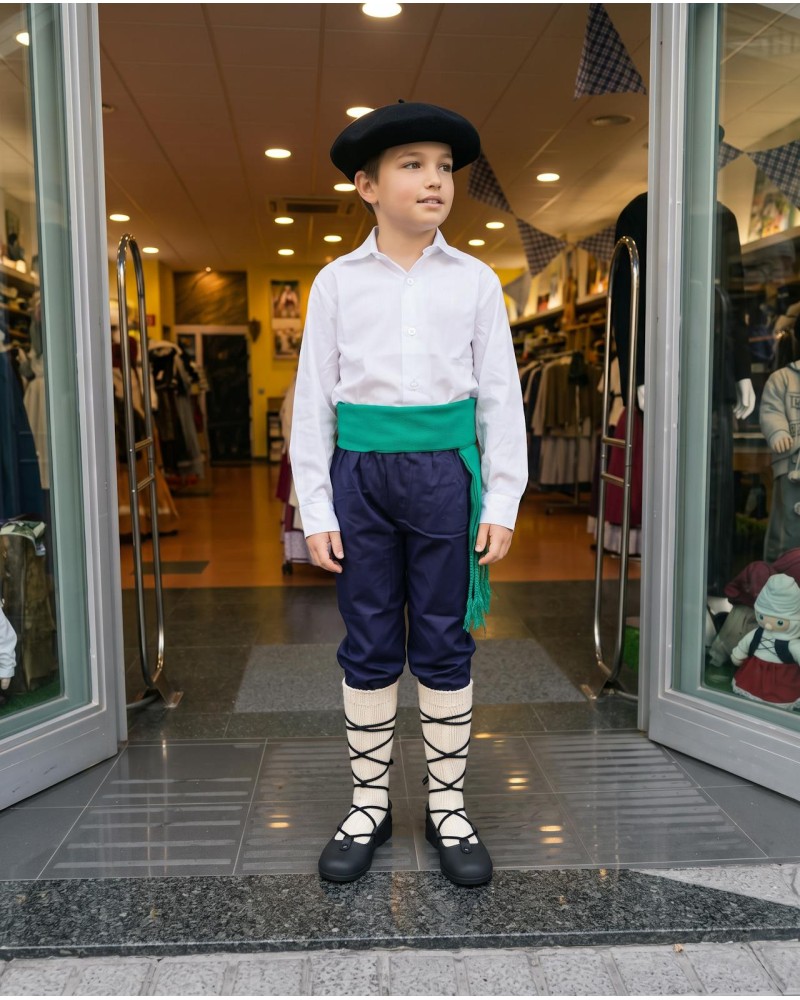 Traje Olentzero niño con txapela, camisa, gerriko y pantalón de mahón - traje vasco de baserritarra tradicional económico