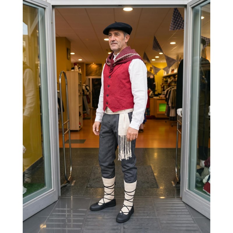 Traje vasco hombre completo con chaleco granate - Traje de Baserritarra de Hombre