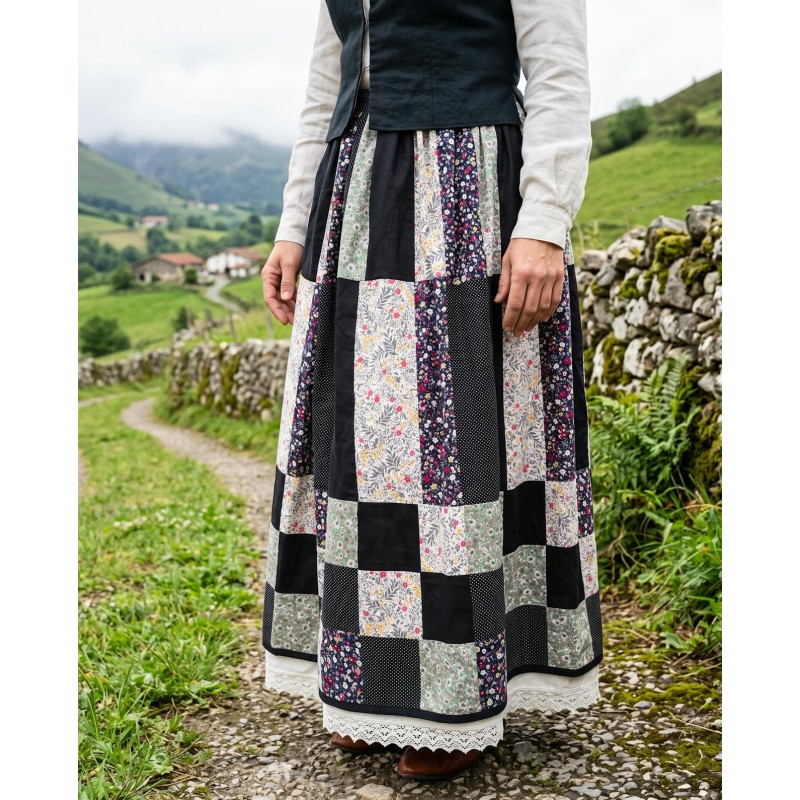 Falda de Password Negra Euskal Jantzia - Falda de Casera Vasca