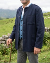 Kaiku chaqueta vasca azul marino forrada de hombre - chaqueta de punto de baserritarra para traje vasco H137