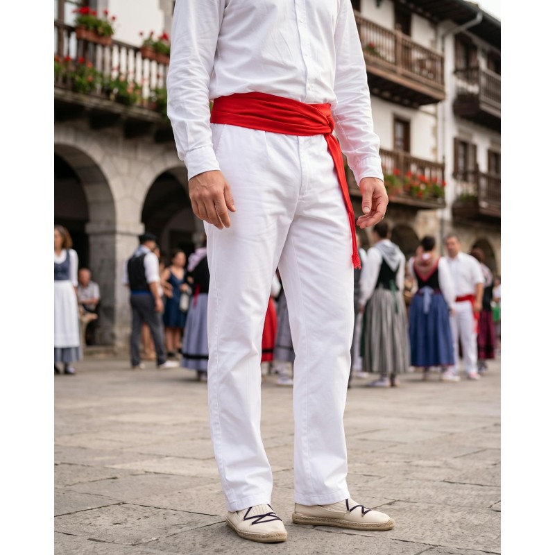 Pantalón Blanco Dantzari Tradicional Vasco para Bailes y Romerías