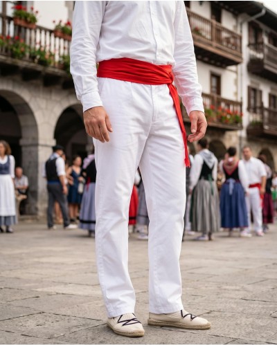 Pantalón Blanco Dantzari Tradicional Vasco para Bailes y Romerías