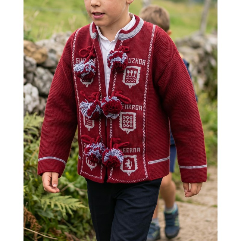 Mendigozale granate chaqueta tradicional vasca con escudos O141