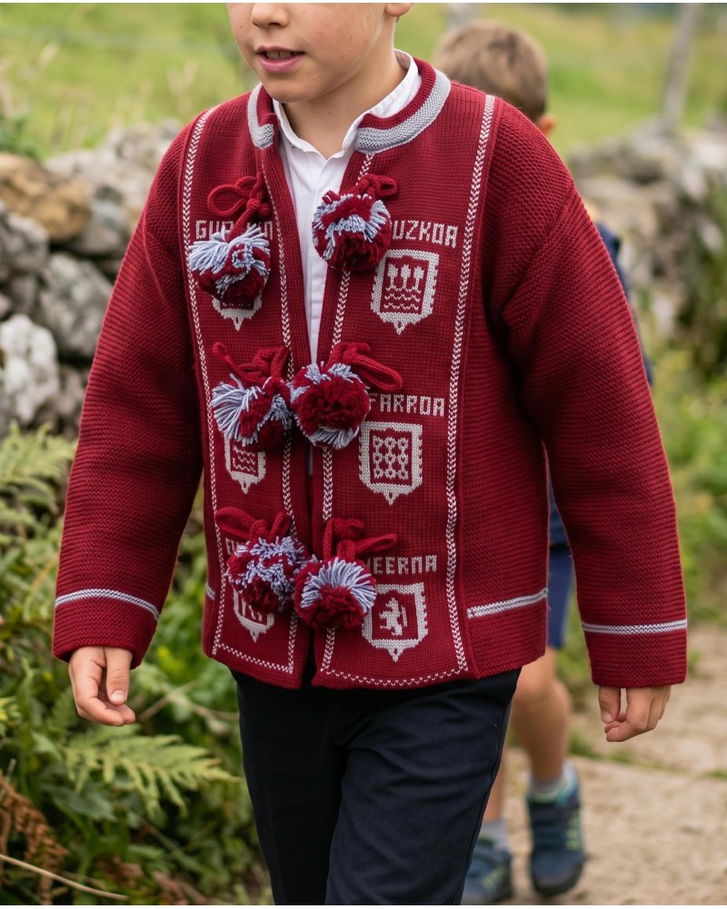 Mendigozale granate chaqueta tradicional vasca con escudos O141