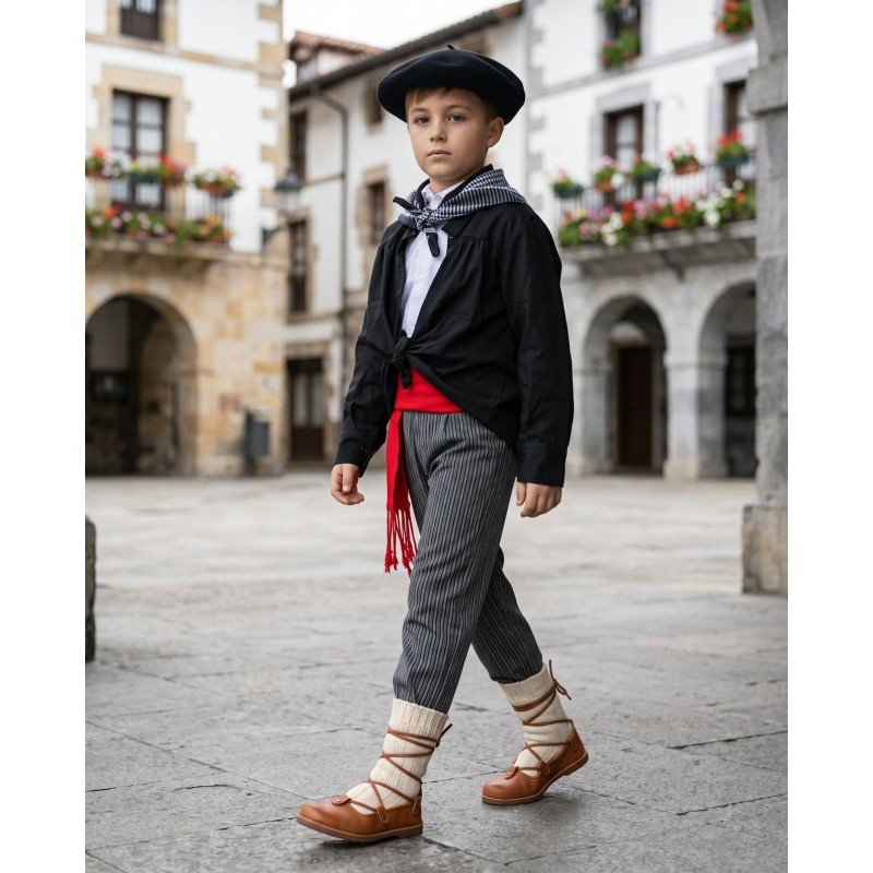 Traje vasco niño estilo blusón negro