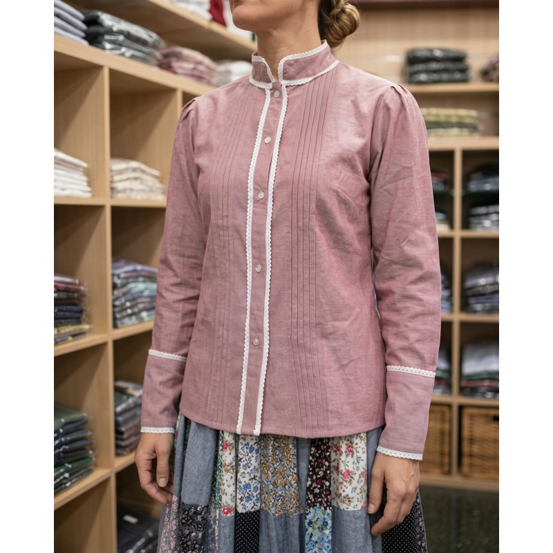 Blusa Tradicional Vasca de Mujer en Granate con Detalles Blancos