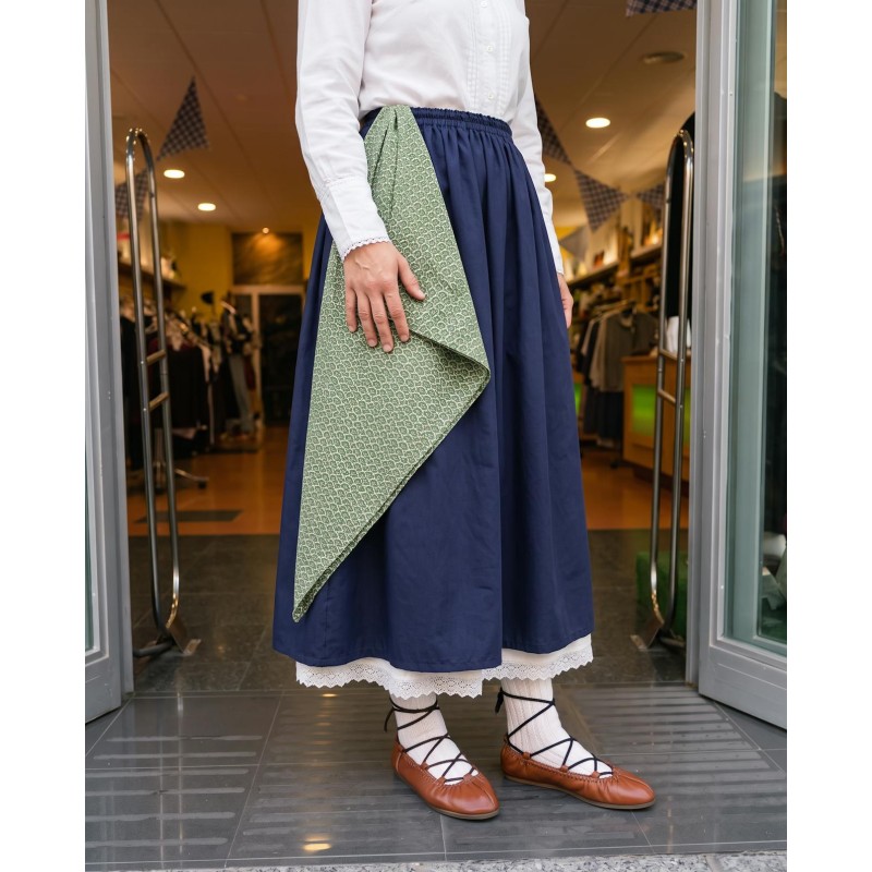 Falda traje vasco mujer azul con pañuelo verde M264 - Falda de Casera Vasca