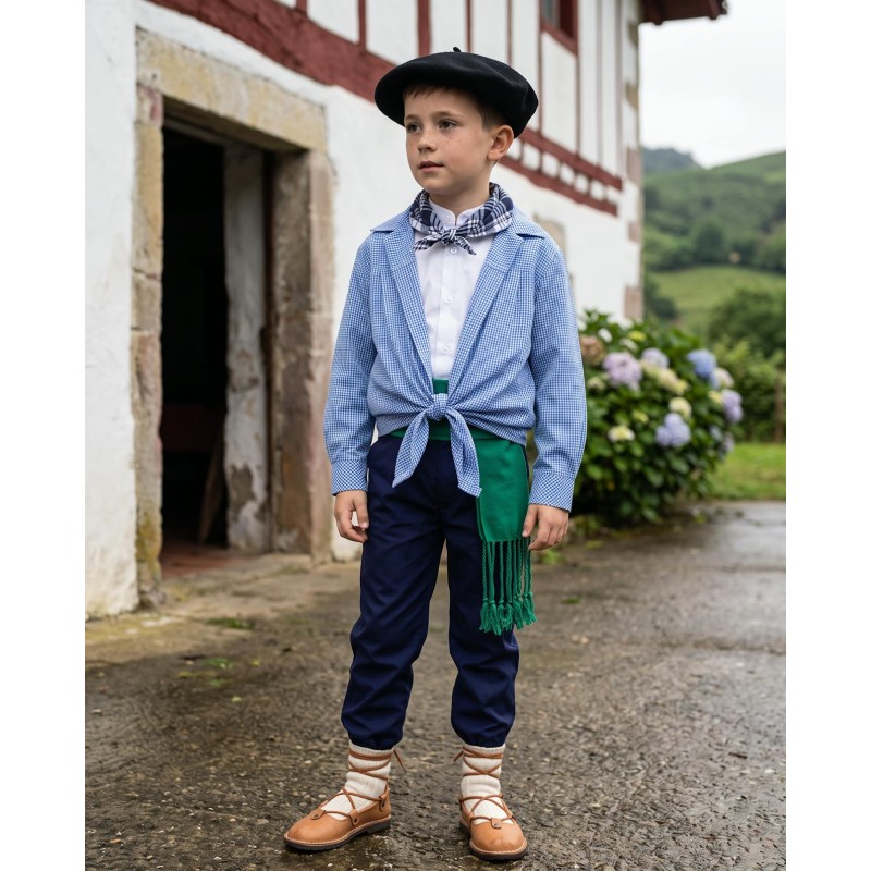 Pack traje vasco infantil azul vichy completo básico