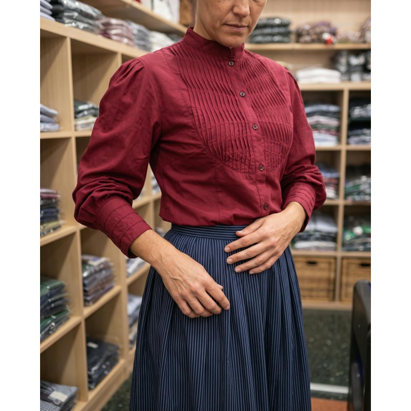 Blusa vasca granate con lorzas en la pechera para traje vasco - Blusa de Aldeana Vasca