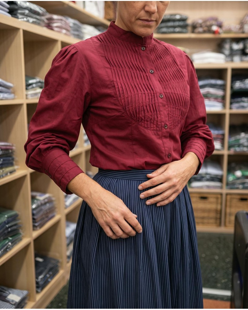 Blusa vasca granate con lorzas en la pechera para traje vasco - Blusa de Aldeana Vasca