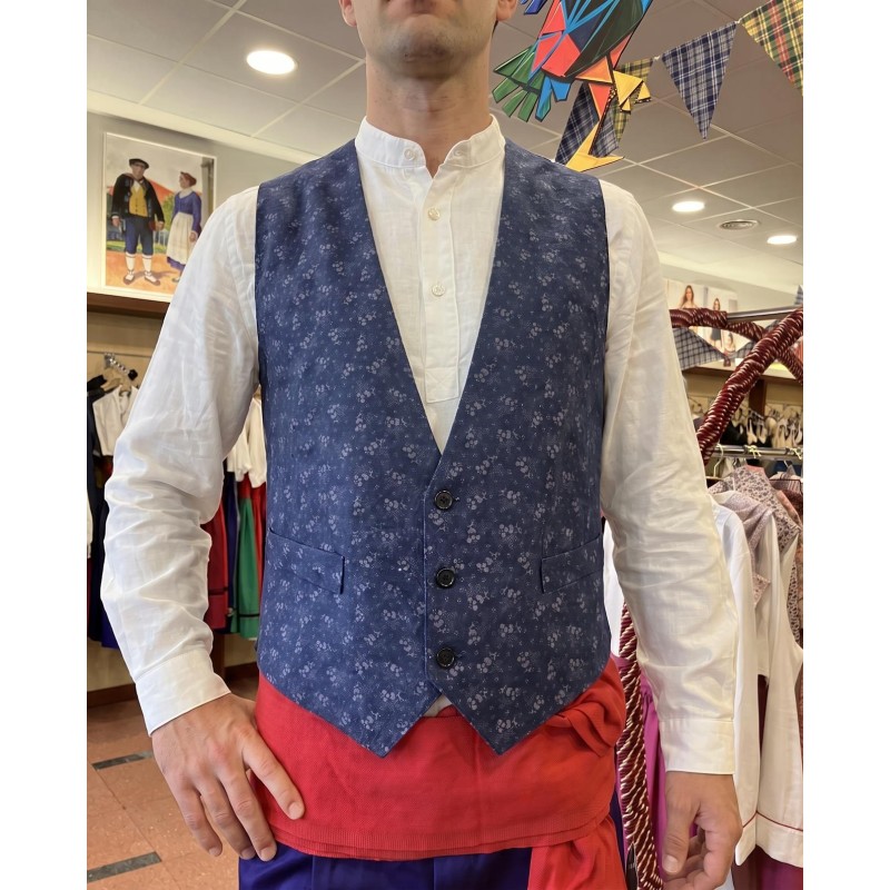 Chaleco vasco de hombre azul marino con flores