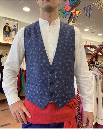 Chaleco vasco de hombre azul marino con flores