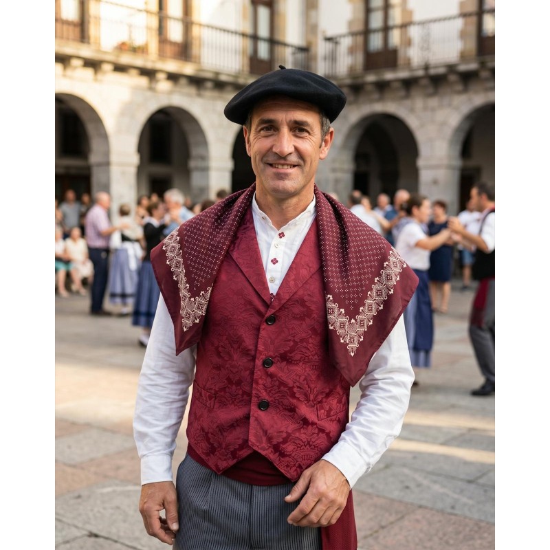 Pañuelo vasco de hombre granate con greca blanca