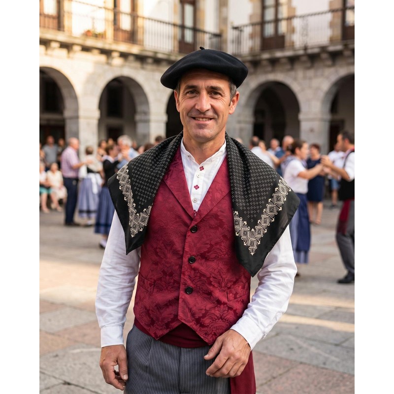 Pañuelo vasco de hombre negro con greca blanca