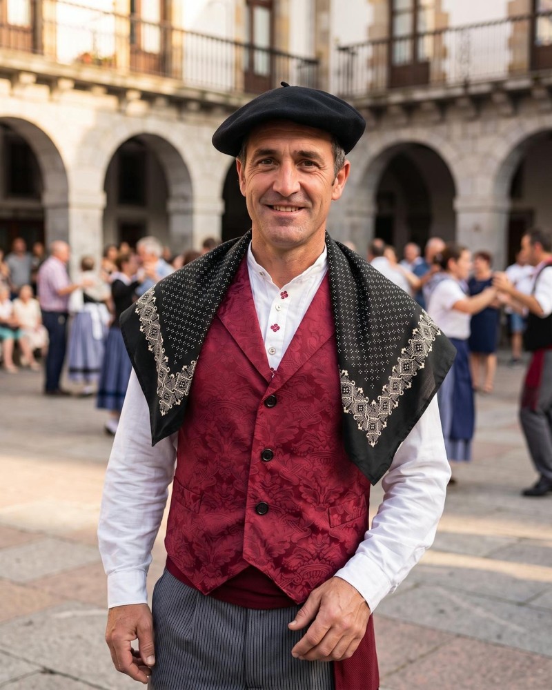 Pañuelo vasco de hombre negro con greca blanca