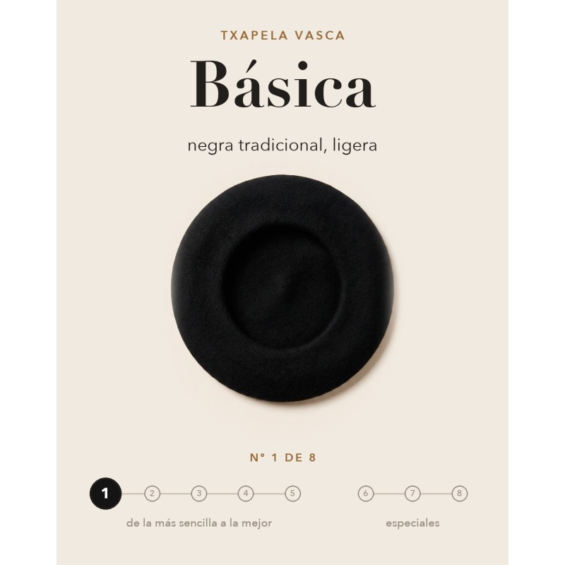 Boina básica negra tradicional y ligera, txapela nº 1 de 8
