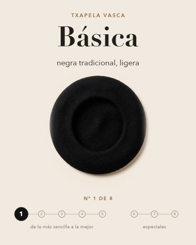Boina básica negra tradicional y ligera, txapela nº 1 de 8