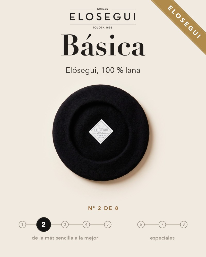 Boina Elósegui básica 100 % lana, txapela nº 2 de 8