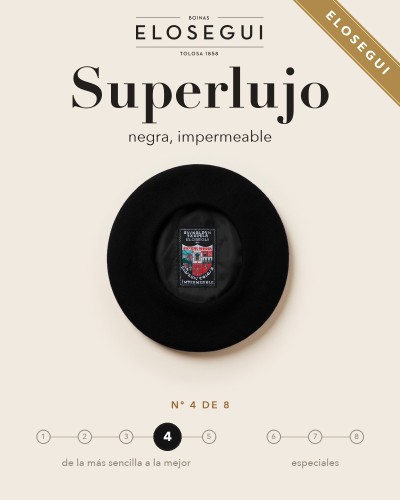 Boina Elósegui Superlujo negra impermeable, txapela nº 4 de 8