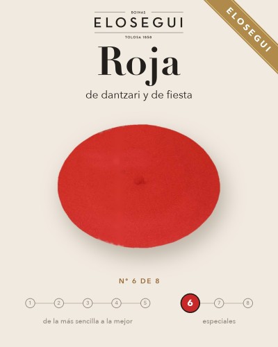 Boina Elósegui roja de dantzari y de fiesta, txapela especial nº 6 de 8