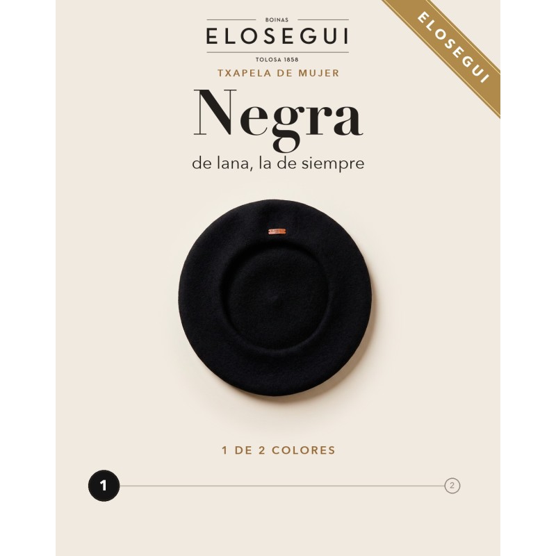 Boina Elósegui de mujer negra de lana