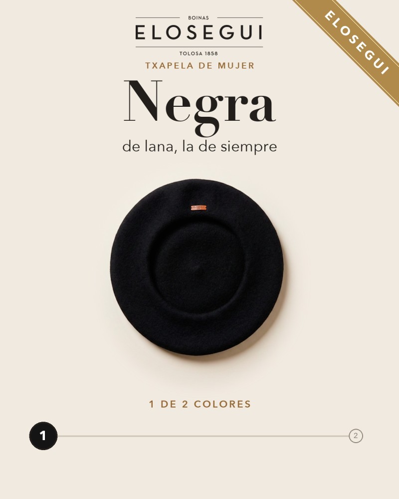 Boina Elósegui de mujer negra de lana