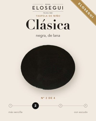 Boina Elósegui clásica negra de niño, txapela nº 2 de 4