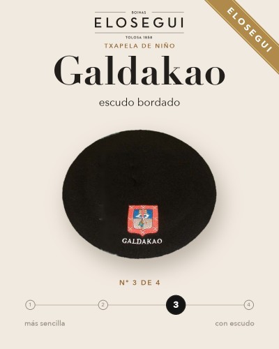 Boina Elósegui de niño con el escudo de Galdakao, txapela nº 3 de 4