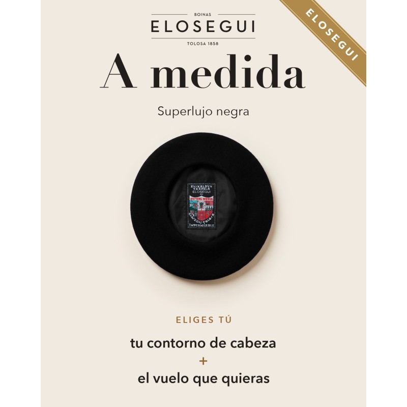 Txapela Elósegui Superlujo negra a medida: eliges tu contorno de cabeza y el vuelo