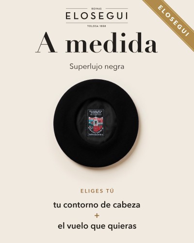 Txapela Elósegui Superlujo negra a medida: eliges tu contorno de cabeza y el vuelo
