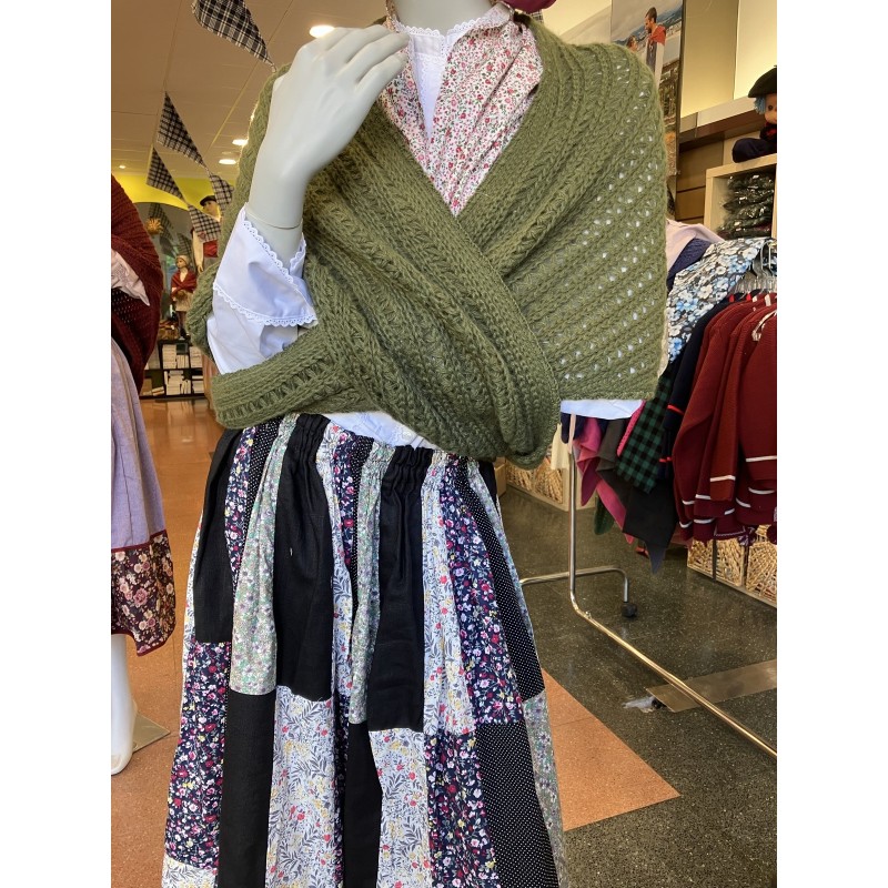 Toquilla vasca larga de mujer verde oliva de punto