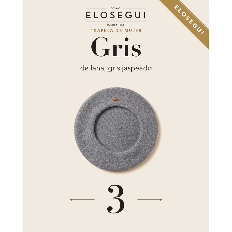 Boina vasca de mujer gris Elósegui, txapela o chapela de lana