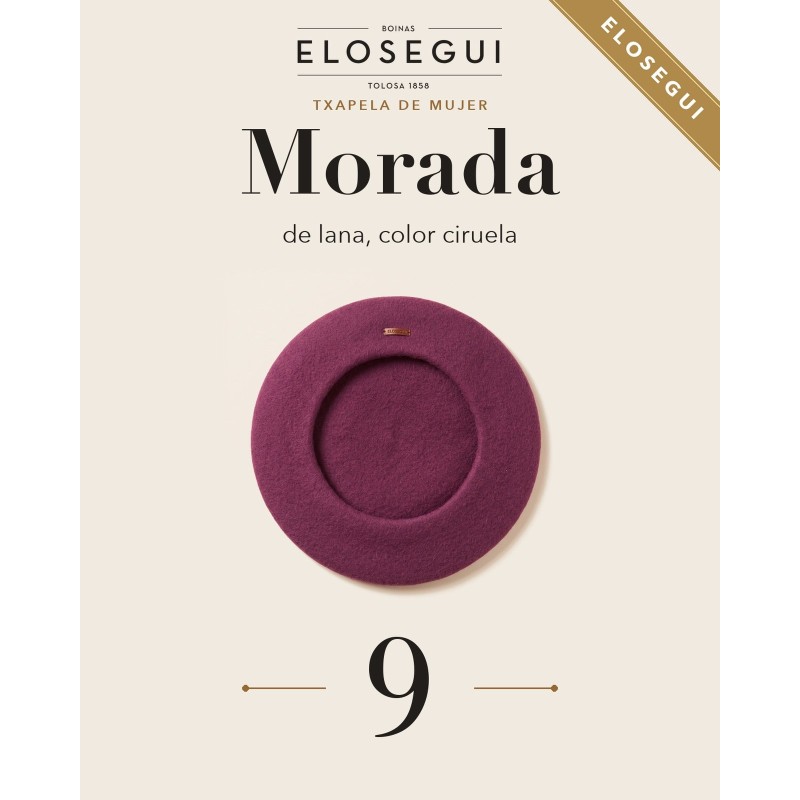 Boina vasca de mujer morada Elósegui, txapela o chapela de lana