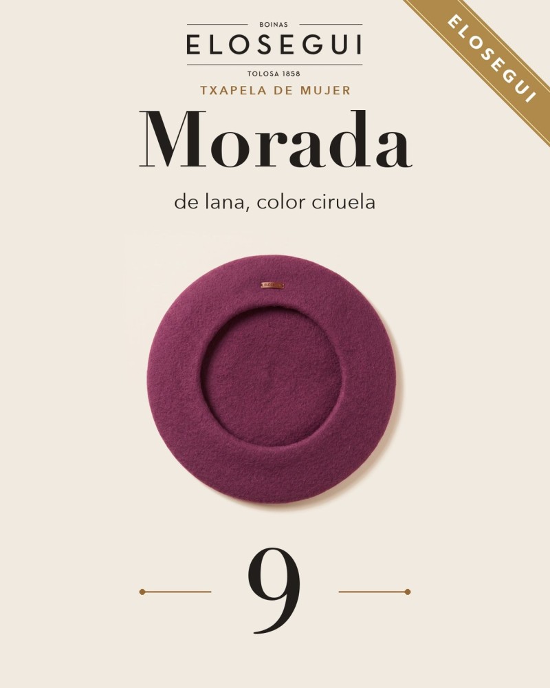 Boina vasca de mujer morada Elósegui, txapela o chapela de lana